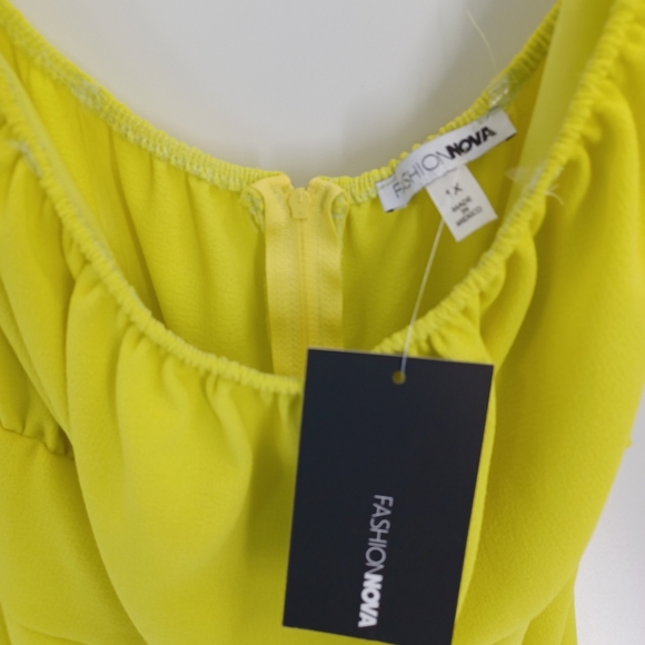 Fashion Nova Brunch Days Romper | Size 1X | NWT | Yellow | Off-Shoulder - Picture 7 of 10